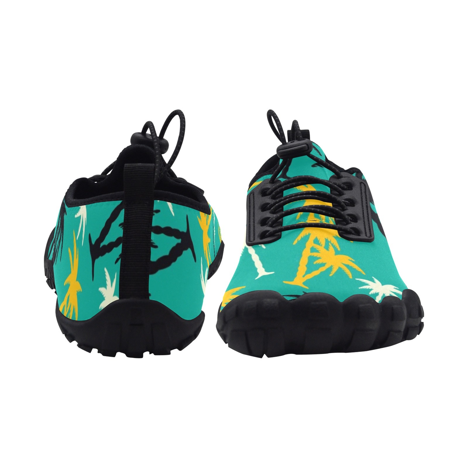 Coconut Tree Yellow Green Print Neoprene SBR Jessy Aqua Shoe Lace Water Flow 21093 Black Big Size Man Woman