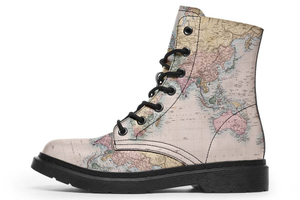 Vintage Geography Globe Print Soft PU Boot Stitch Sole 058-3 big size mans womans