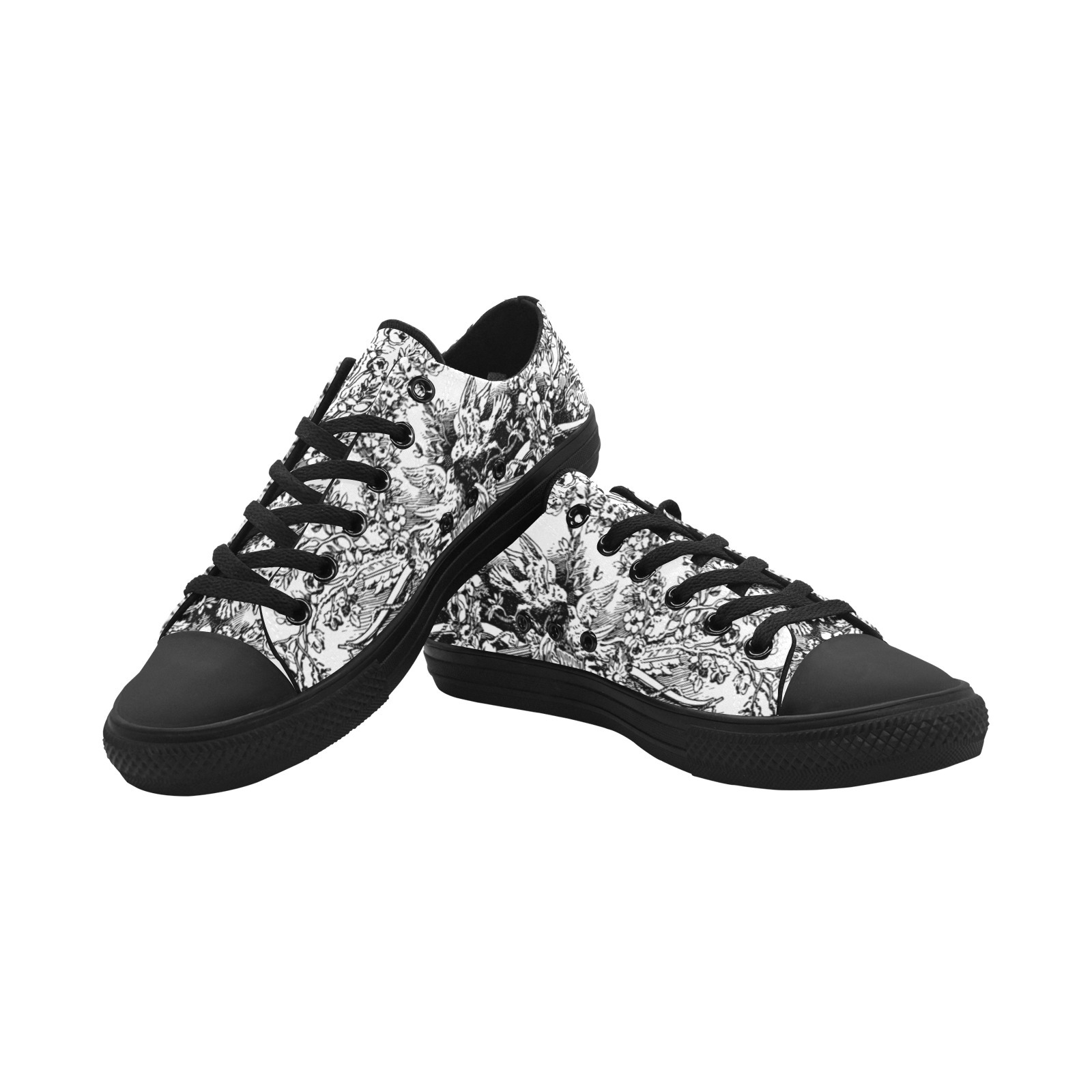 Kiss Bird Sketch Plank Print Canvas Sneakers Low Top 0180 black mans womans