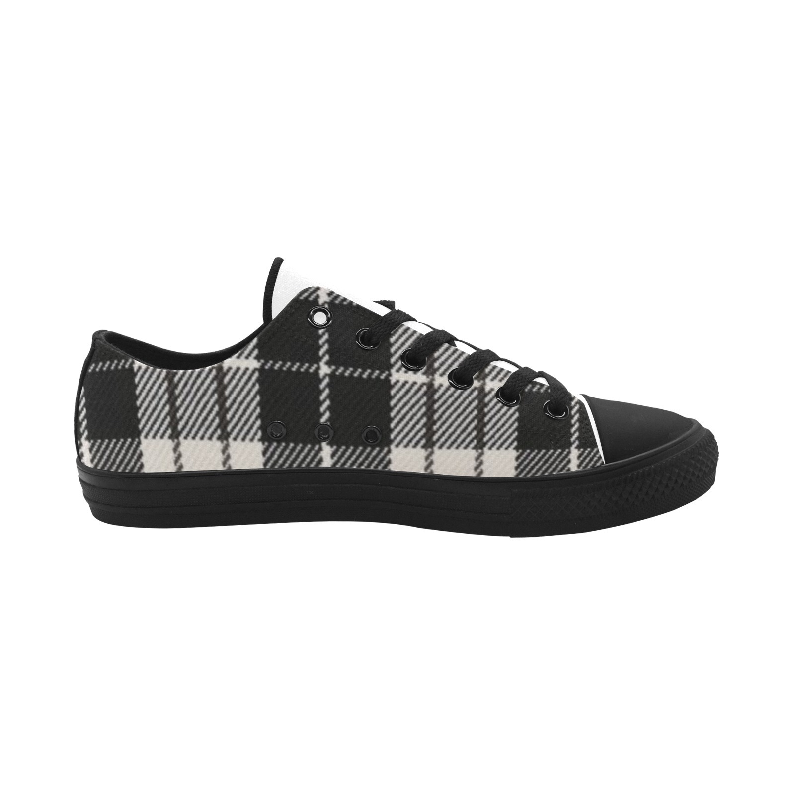 Charcoal Plaid Gingham Print Sneakers Low Top 0180 black mans womans