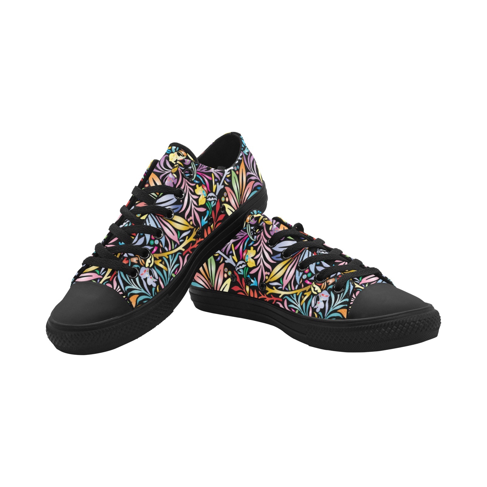 Aquatic Plants Print Canvas Sneakers Low Top 0180 black mans womans