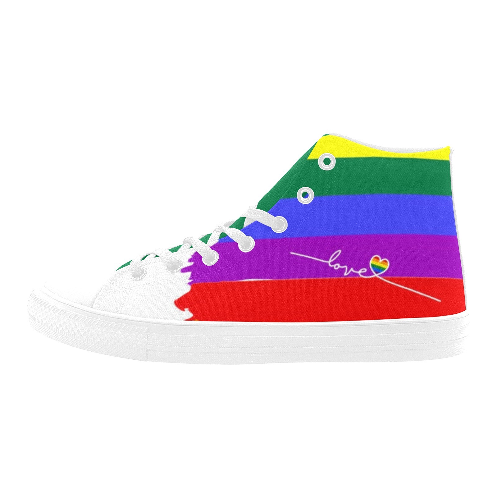 Colorful Hand Stripe Love Printing Canvas Shoe Hi Top 0170 White Mans Womans