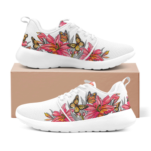  Butterflies over red Printed Sneakers 02001 white mans womans athltics