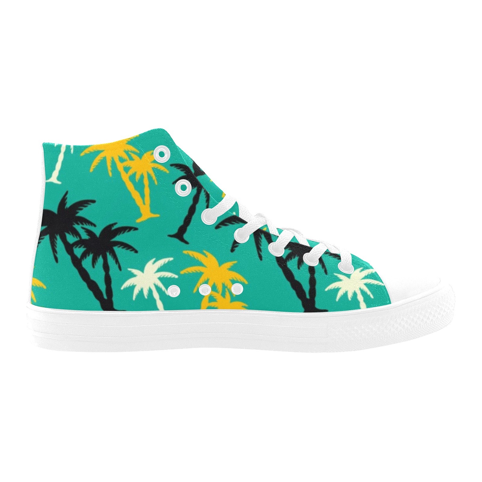 Hawaii Coconut Trees Green Printing Canvas Shoe 0170 Hi Top Mans Womans