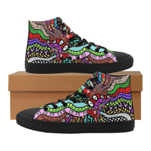 Grafitti Bones Stripes Snakes Printing Canvas Shoe Hi Top 0170 Black Mans Womans