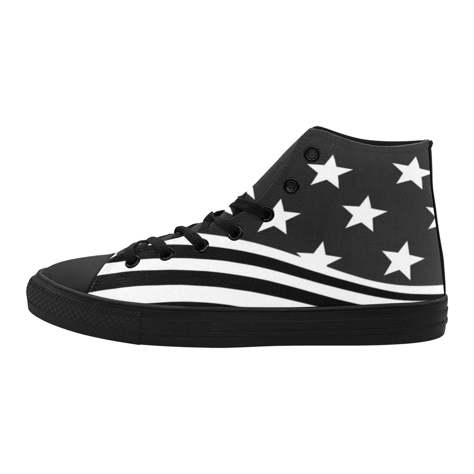 Star Stripe black and white printing Hi Top Canvas shoe 0170 black mans womans