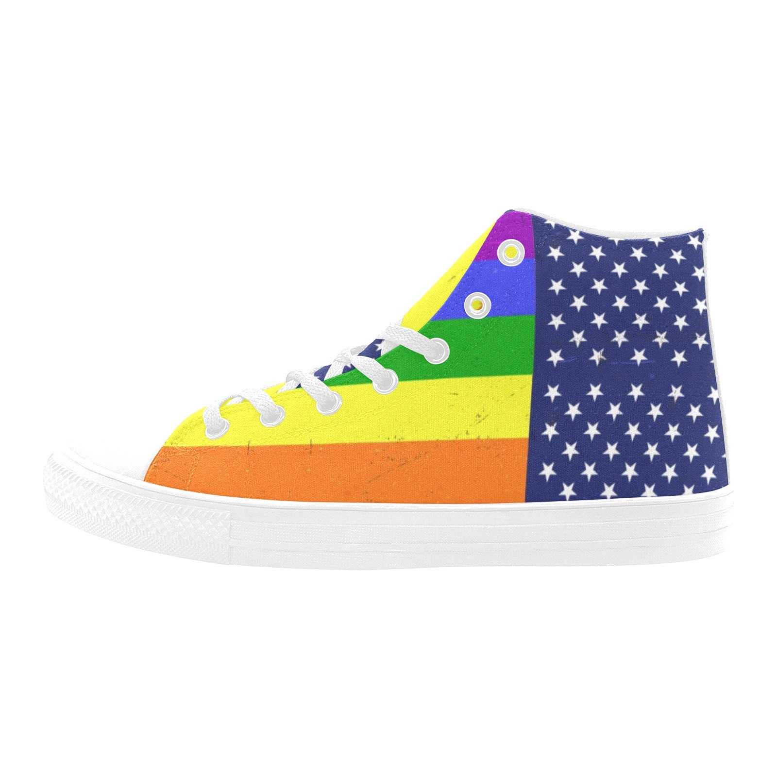 Stars Strips Flag LGBT Community Printing Shoe Hi Top Canvas 0170 White Mans Womans