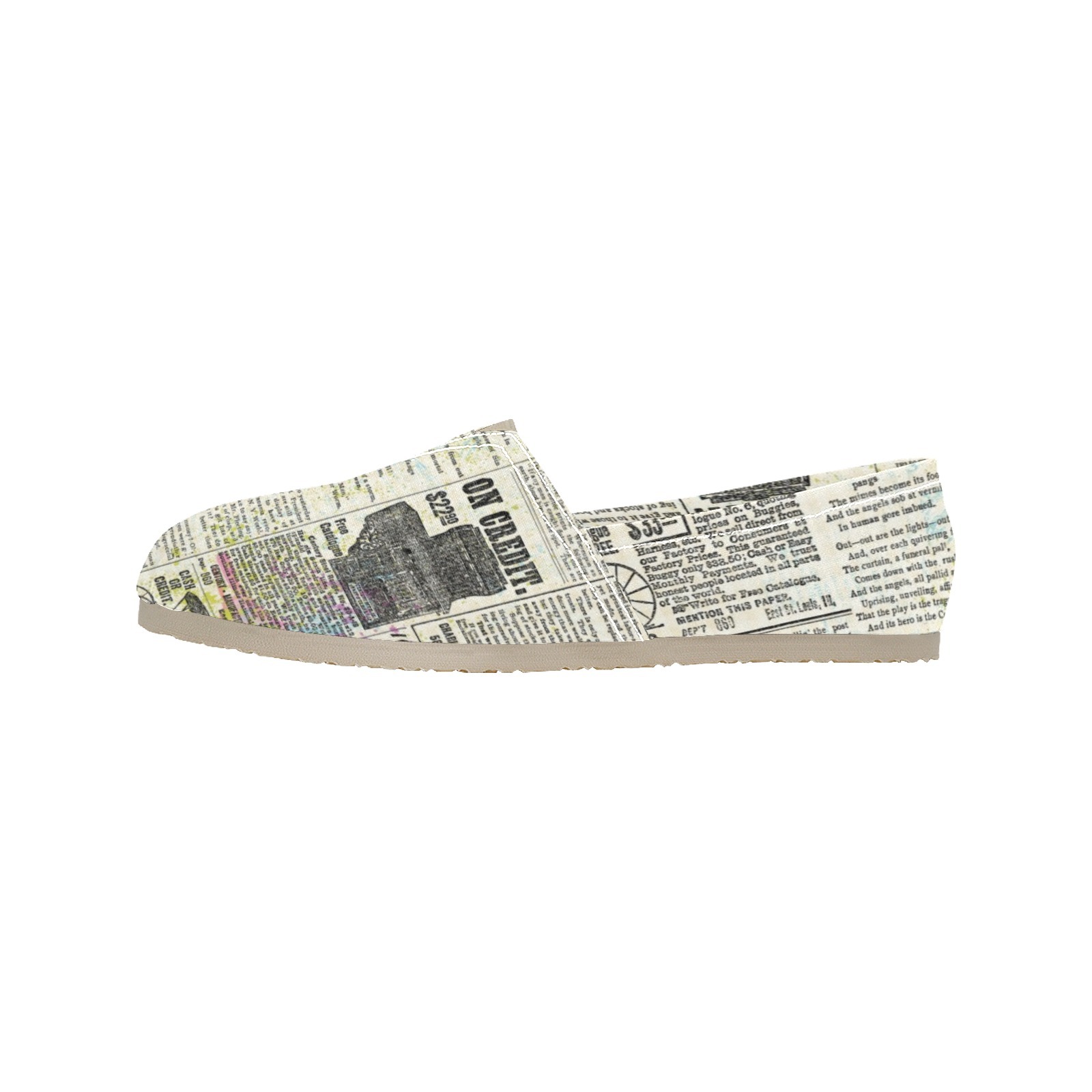 Newspaper Grey Print Canvas Casual Shoe Lightweight Breathable 1206 Mans Womans