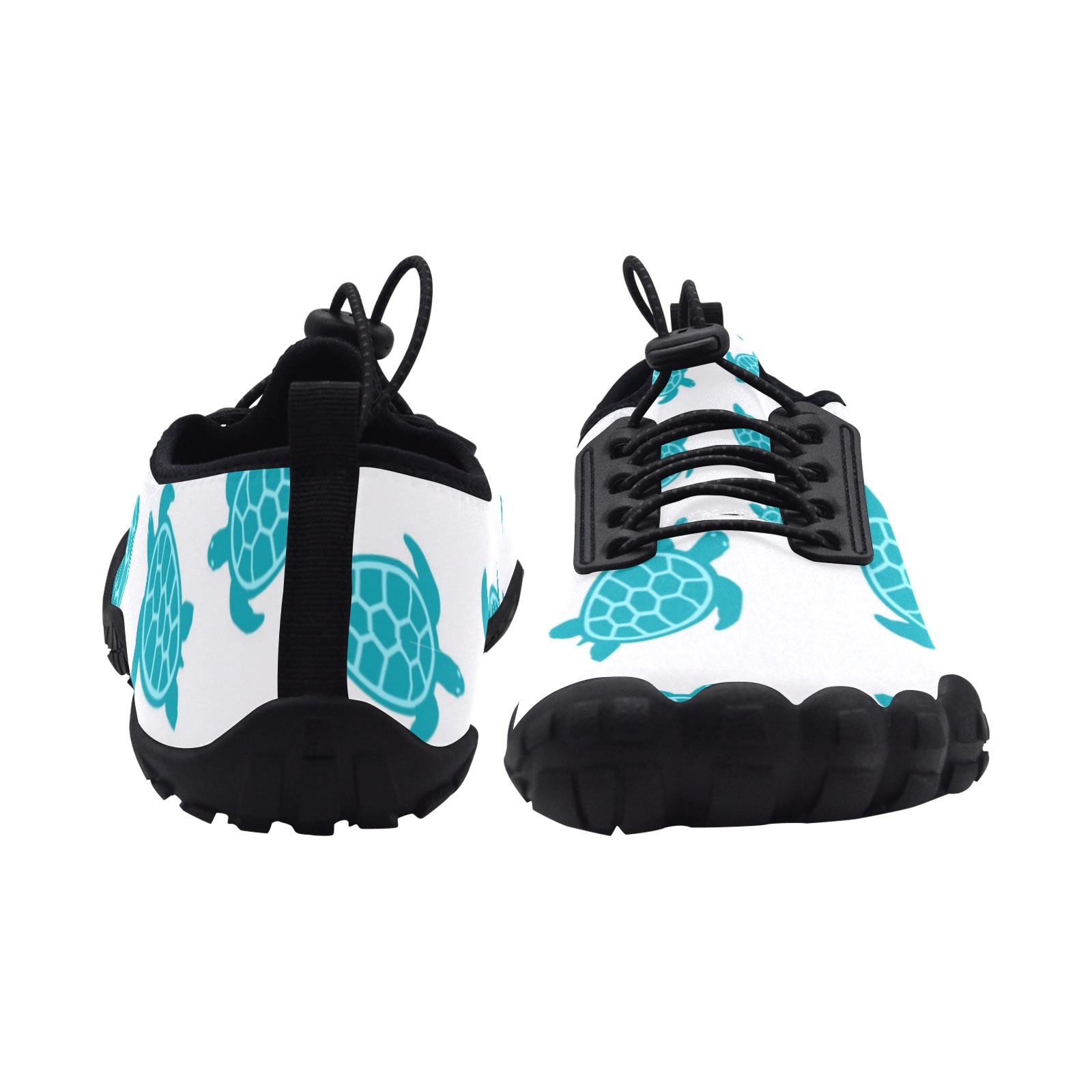 Sea Turtles Tortoies White Print Neoprene SBR Jessy Aqua Shoe Lace Water Flow 21093 black big size man woman