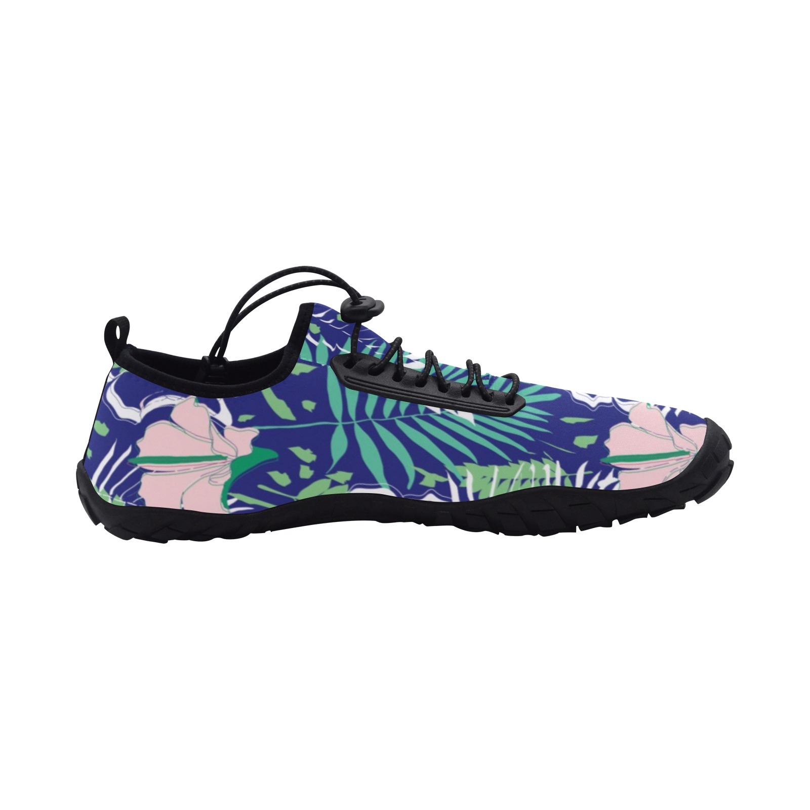 Tropics Equatorial Tree Leaf Green Print Neoprene SBR Jessy Aqua Shoe Lace Water Flow 21093 Black Big Size Man Woman