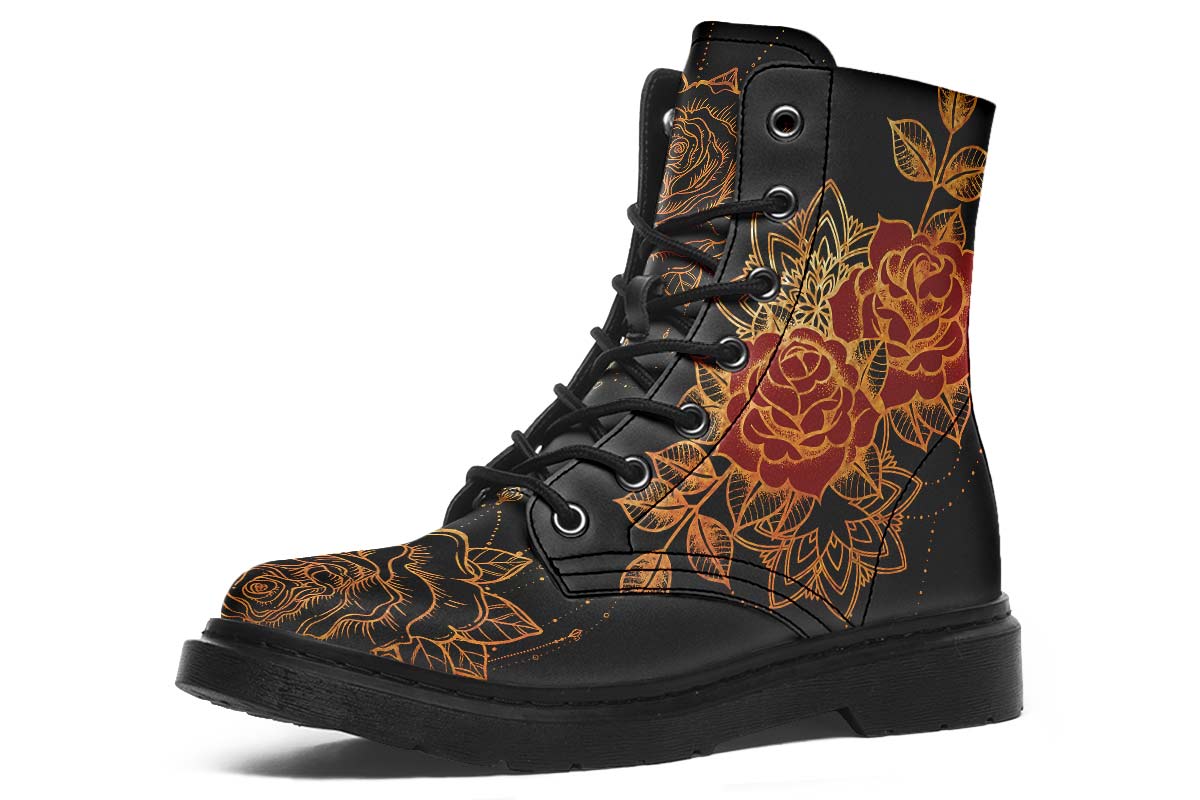 Tattoo Rose Print Soft PU Boot Stitch Sole 058-3 big size mans womans