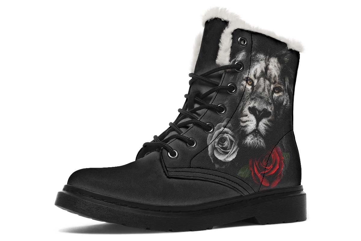 Lion And Roses Print Winter Fur Boot Stitch Sole 058-2 big size mans womans