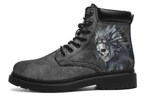 Native Skull Raven Print Suede Classic Ankle Boot Stitch Sole 058-1 big size mans womans