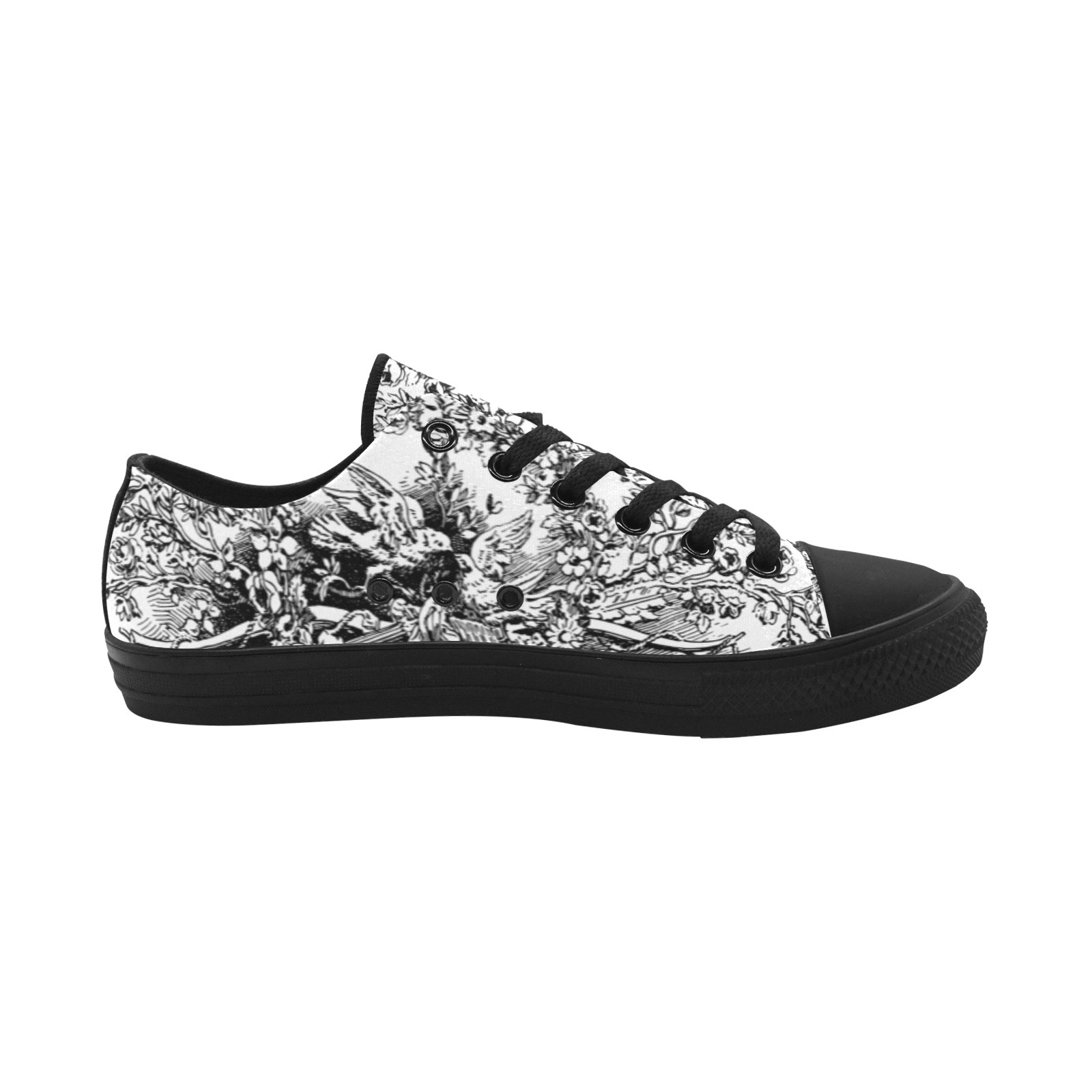 Kiss Bird Sketch Plank Print Canvas Sneakers Low Top 0180 black mans womans