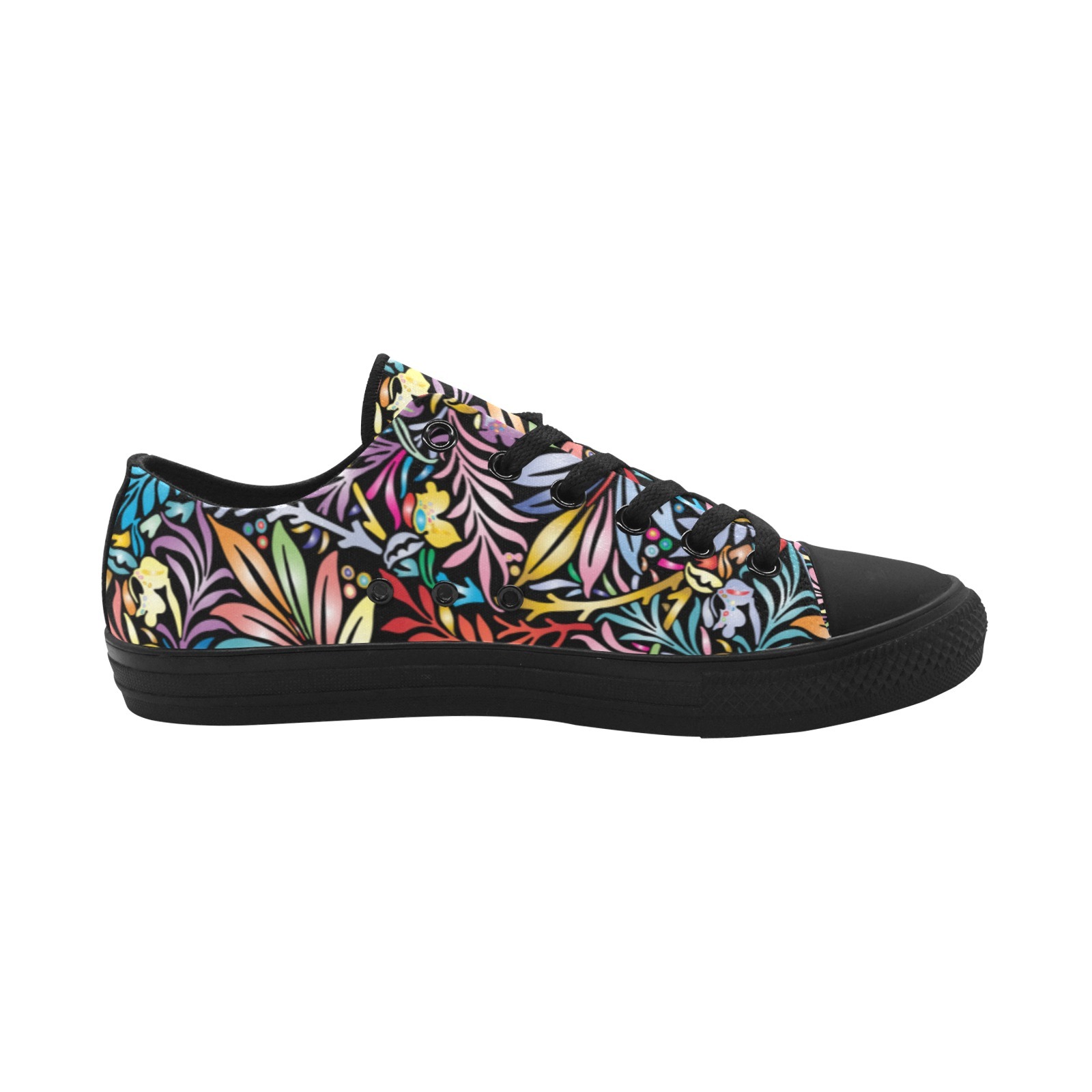 Aquatic Plants Print Canvas Sneakers Low Top 0180 black mans womans