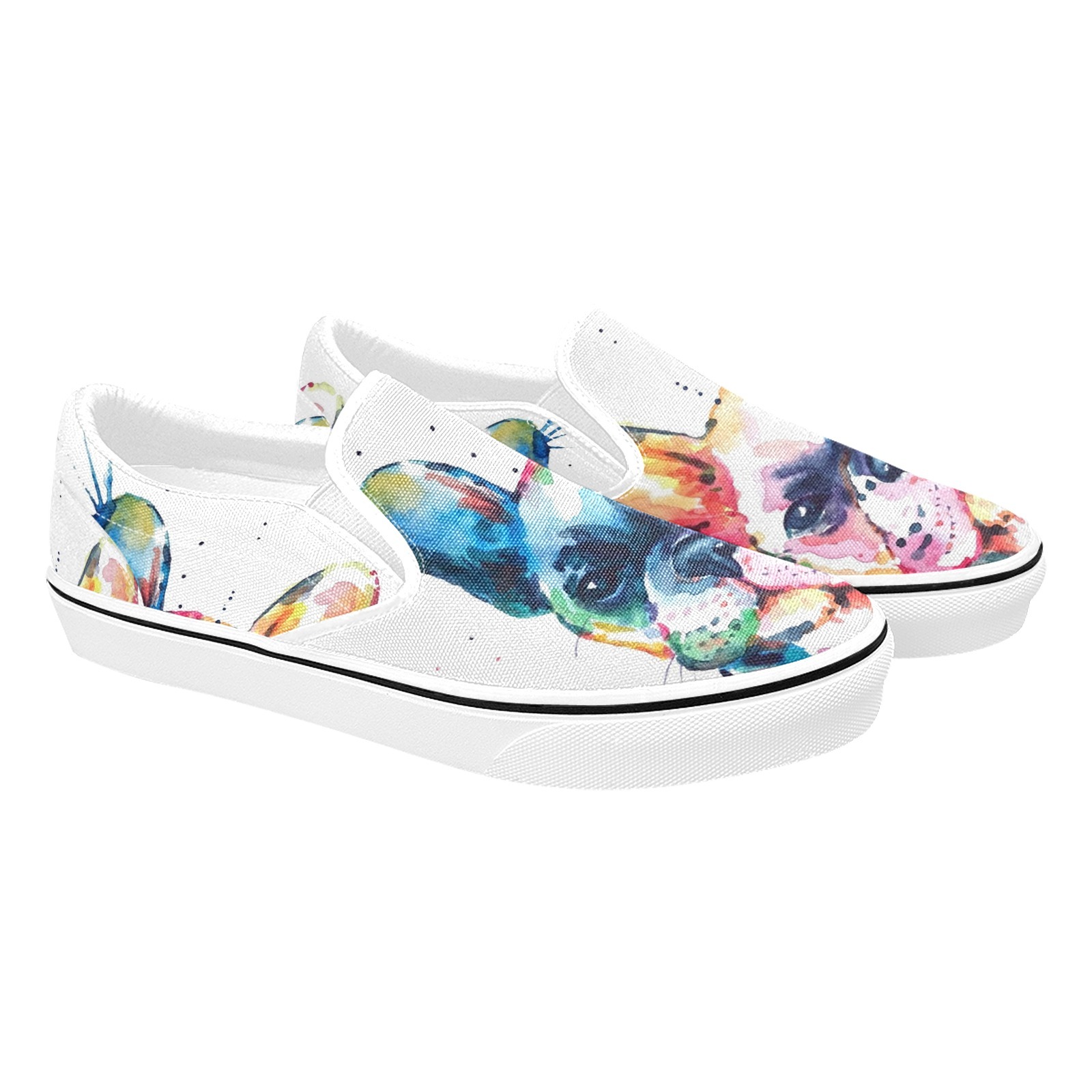 Puppy Doggy Print Canvas Slipon Shoe 0100 white man woman