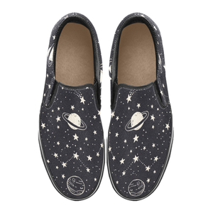 Planet Star Space Dark Print Canvas Slipon Shoe 0100 black man woman