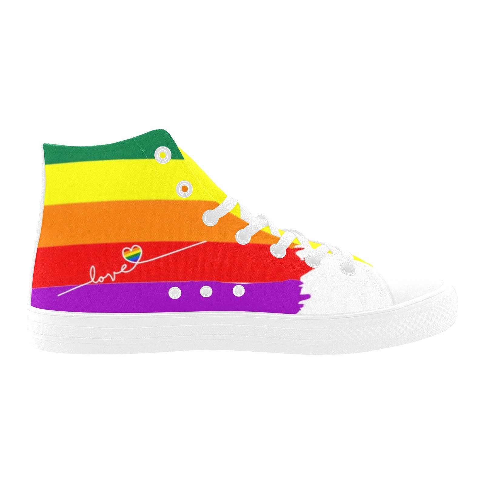 Colorful Hand Stripe Love Printing Canvas Shoe Hi Top 0170 White Mans Womans