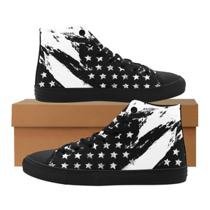 Flag Stars Black White Printing Canvas Shoe 0170 Hi Top Mans Womans