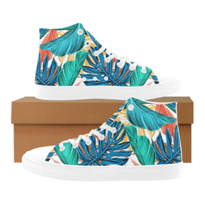 Leafs Art Printing Canvas Shoe Hi Top 0170 White Mans Womans