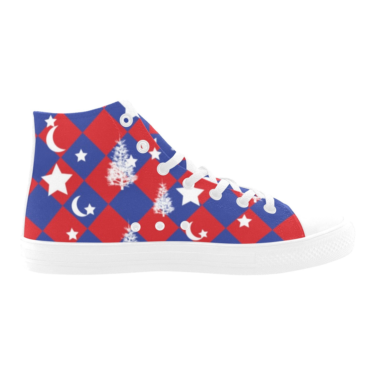 Star Moon Tree Diamond Printing Canvas Hi Top Shoe 0170 mans womans