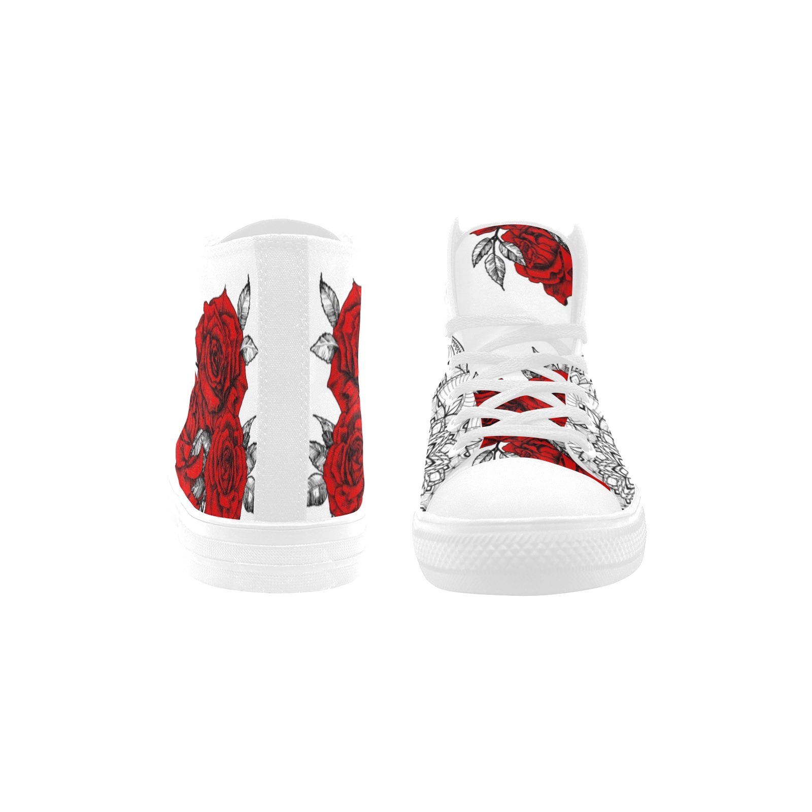 Scarlet Rose Red Printing Canvas Hi Top Shoe white mans womans