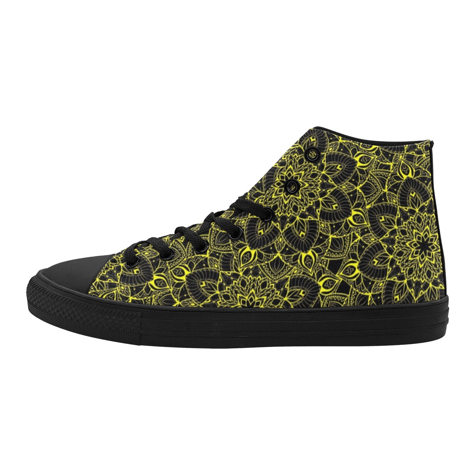 Unique Burgundy Yellow Floral Border Area Rug Printing Canvas Shoe Hi Top 0170 black buttom mans womans