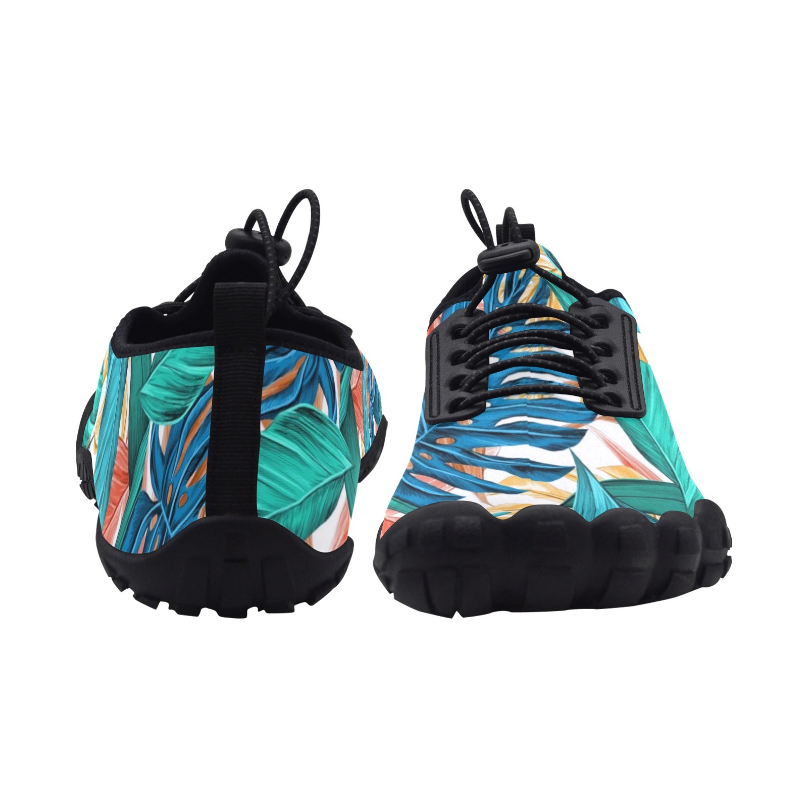 Tropics Equatorial Big Leaf Print Neoprene SBR Jessy Aqua Shoe Lace Water Flow 21093 Black Big Size Man Woman