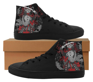 Red Samurai Poster Decorative Printing Canvas Hi Top Shoe 0170 Black Mans Womans