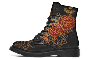 Tattoo Rose Print Soft PU Boot Stitch Sole 058-3 big size mans womans