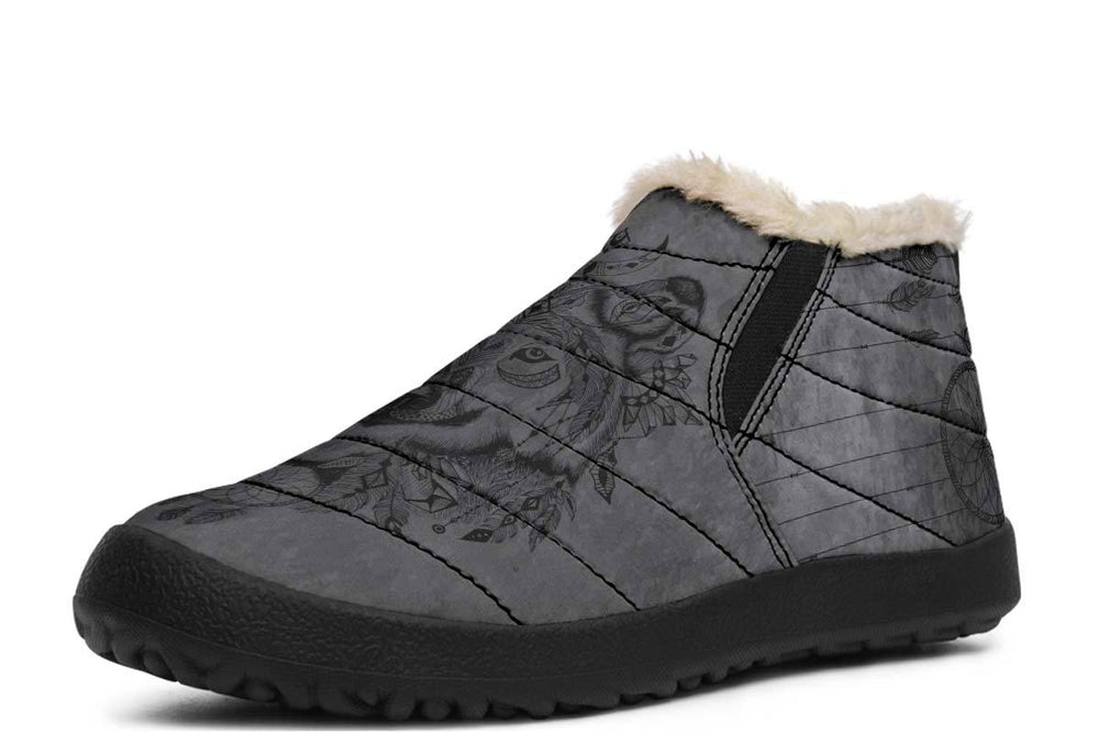 Bohemian Wolf Print winter Fur Sneakers Soft 1929 black man woman