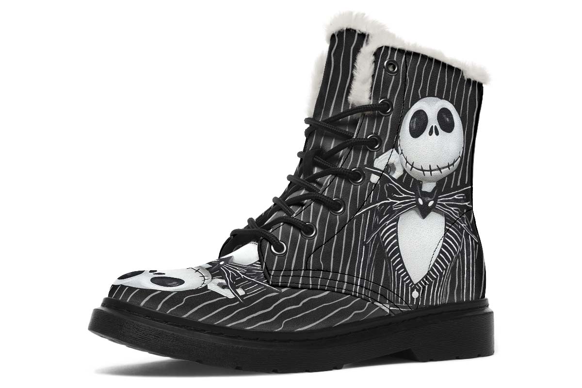 Smiley Mister Skull Print Winter Fur Boot Stitch Sole 058-2 big size mans womans