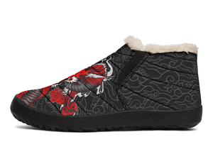 Red Japanese Dragon Print winter Fur Sneakers Soft 1929 black man woman