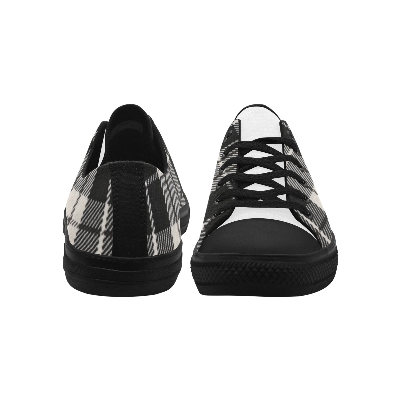 Charcoal Plaid Gingham Print Sneakers Low Top 0180 black mans womans