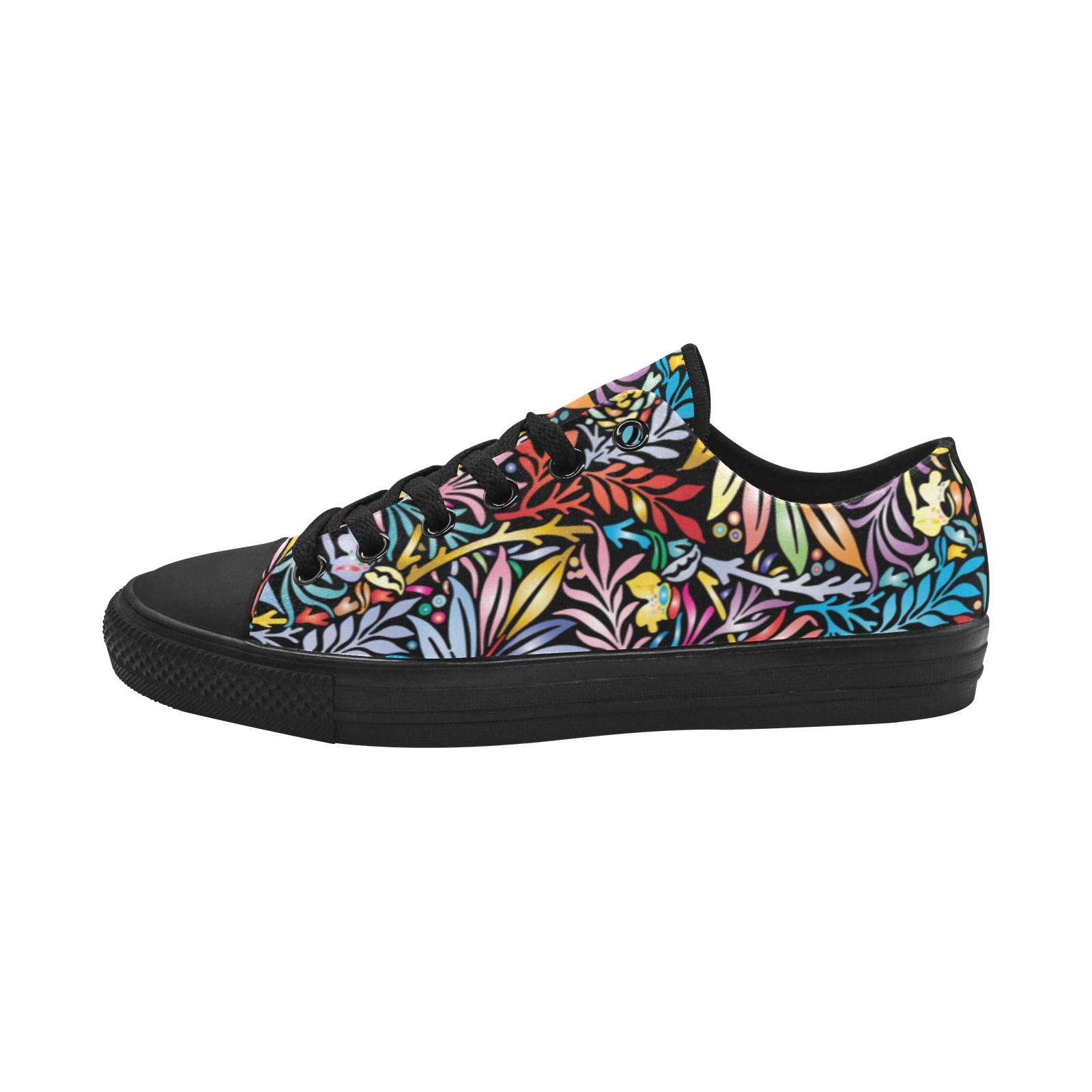 Aquatic Plants Print Canvas Sneakers Low Top 0180 black mans womans