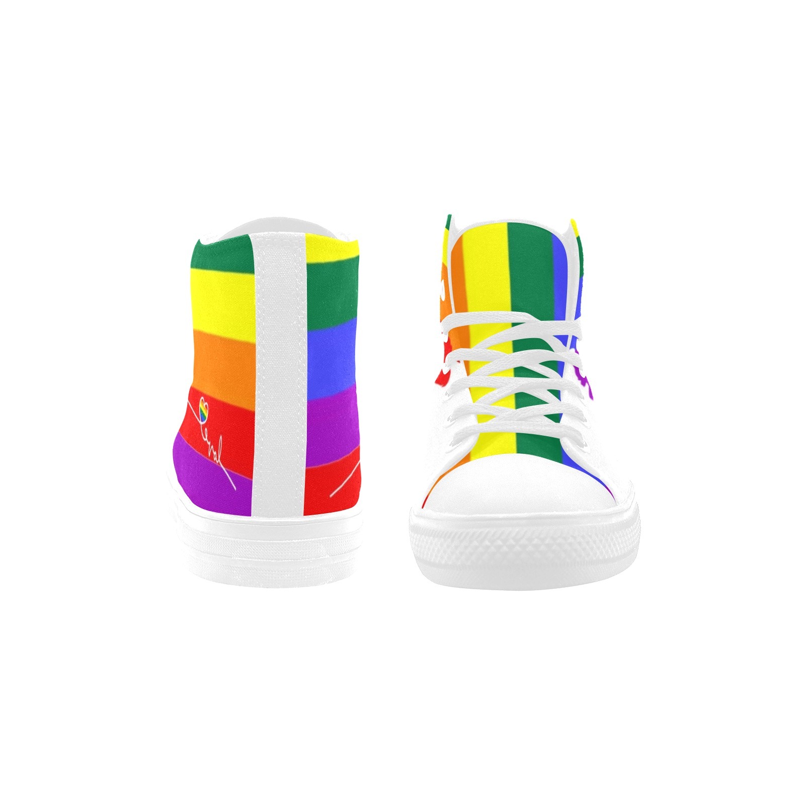 Colorful Hand Stripe Love Printing Canvas Shoe Hi Top 0170 White Mans Womans