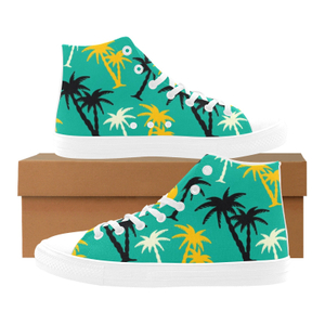 Hawaii Coconut Trees Green Printing Canvas Shoe 0170 Hi Top Mans Womans