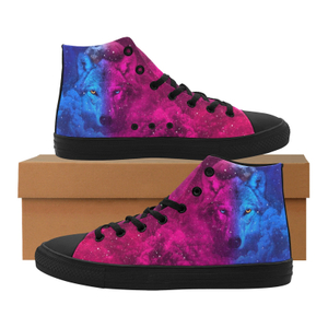 Wolf red blue Art Printing Canvas Shoe Hi Top 0170 black mans womans