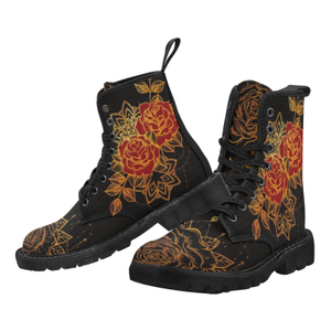 Golden Rose Printing Boot Fashion Canvas Comfortable 1203 black mans womans