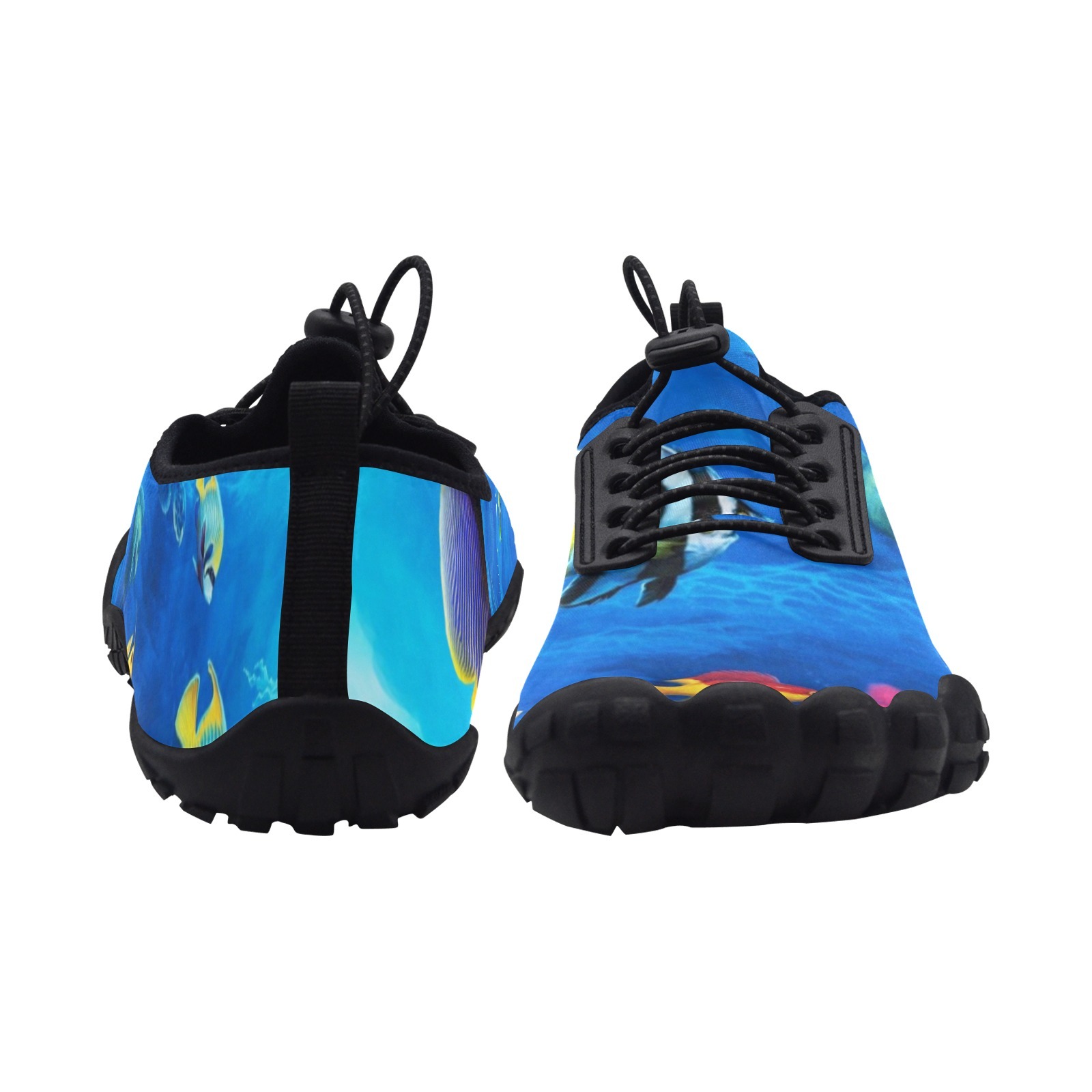 GoldenFish Carassius Auratus Blue Print Neoprene SBR Jessy Aqua Shoe lace water flow 21093 black big size man woman