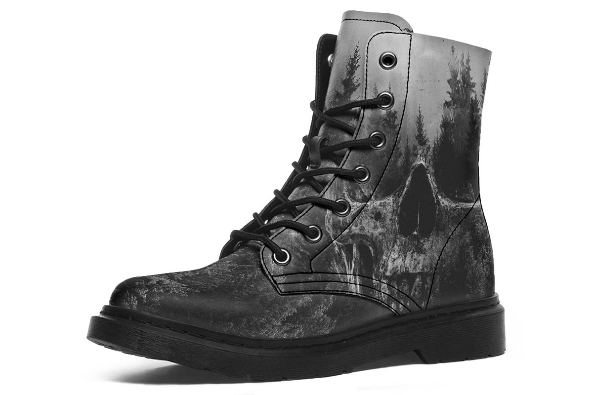 Skull Fire Charcoal Print Soft PU Boot Stitch Sole 058-3 big size mans womans