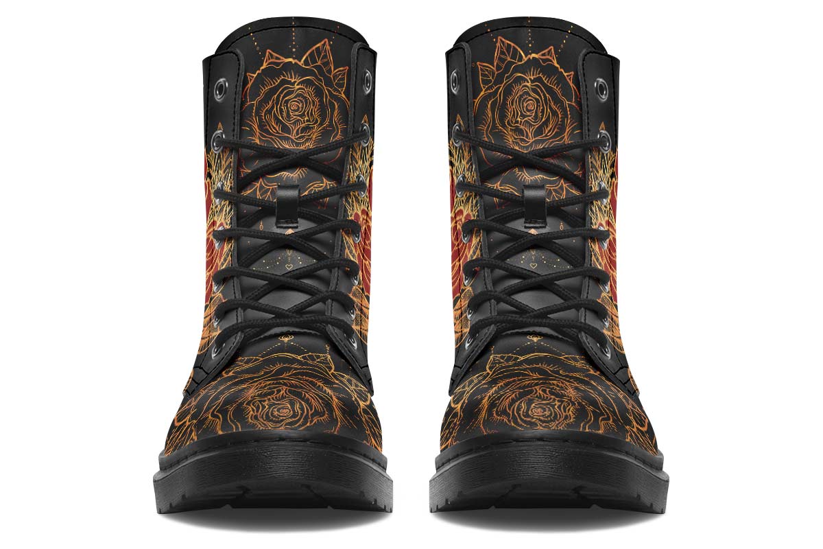 Tattoo Rose Print Soft PU Boot Stitch Sole 058-3 big size mans womans