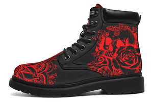 Electric Red Skull Mandala Print Suede Classic Ankle Boot Stitch Sole 058-1 big size mans woman