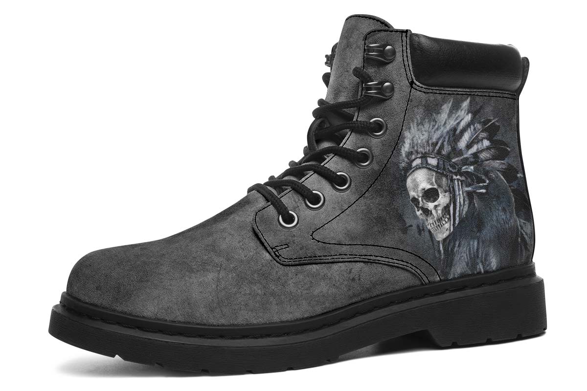 Native Skull Raven Print Suede Classic Ankle Boot Stitch Sole 058-1 big size mans womans