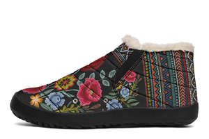 Stitch Boho Flower Print winter Fur Sneakers Soft 1929 black man woman