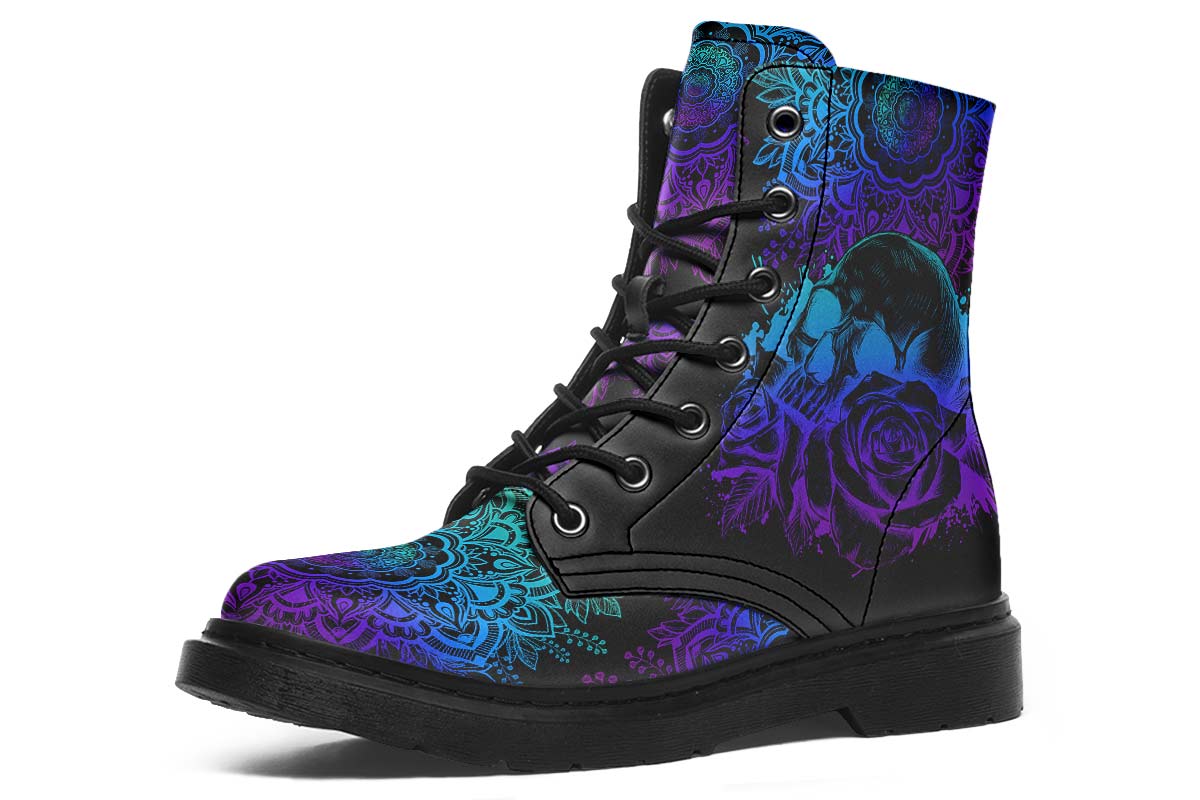 COLORFUL MANDALA SKULL Print Soft PU Boot Stitch Sole 058-3 big size mans womans