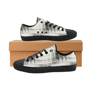 Brushed Gingham Print Canvas Sneakers Low Top 0180 black mans womans