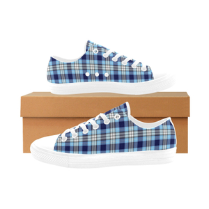 Blue Plaid Gingham Print Sneakers Low Top 0180 white mans womans