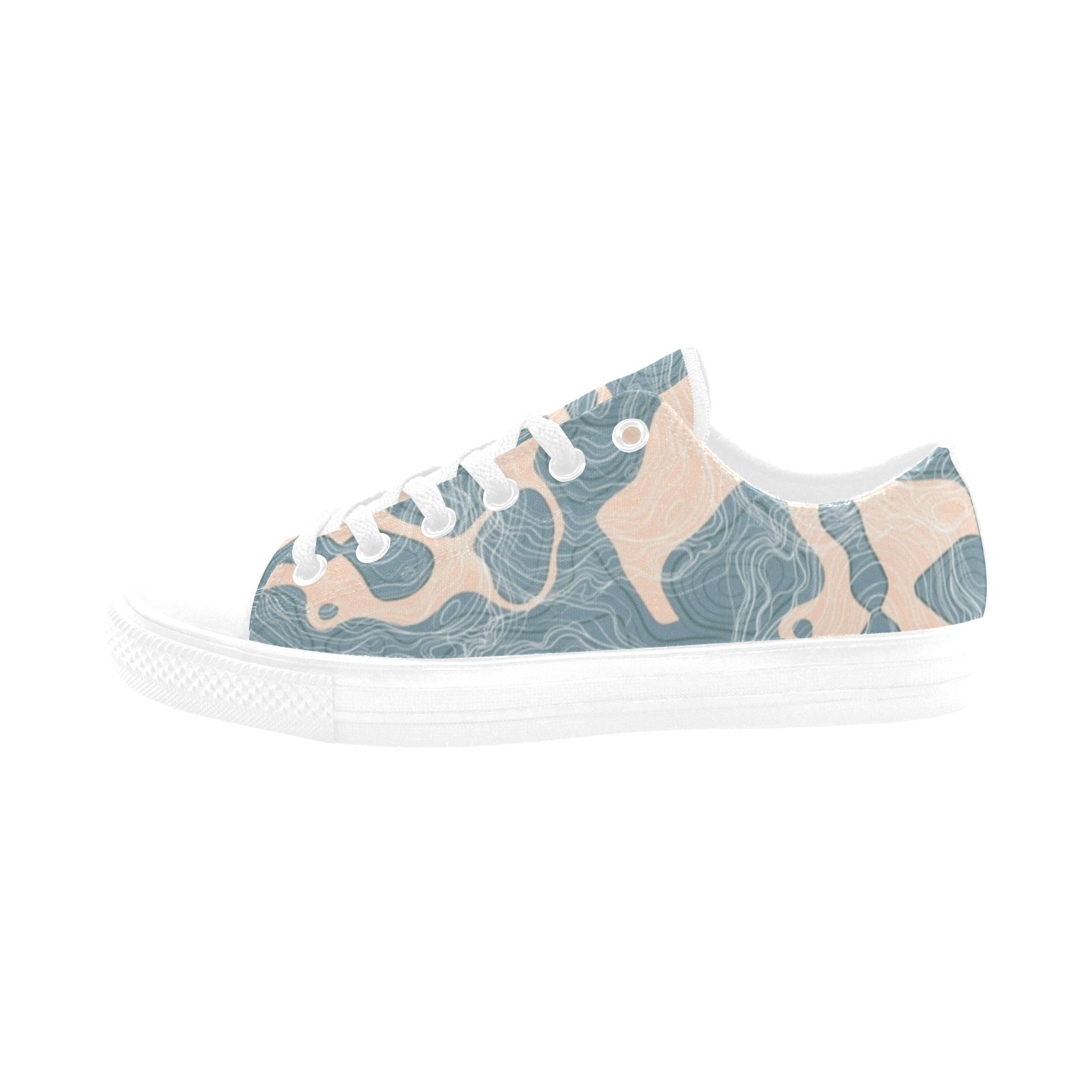 Contour Lines Lt.Green Water Color Print Sneakers Low Top 0180 white mans womans