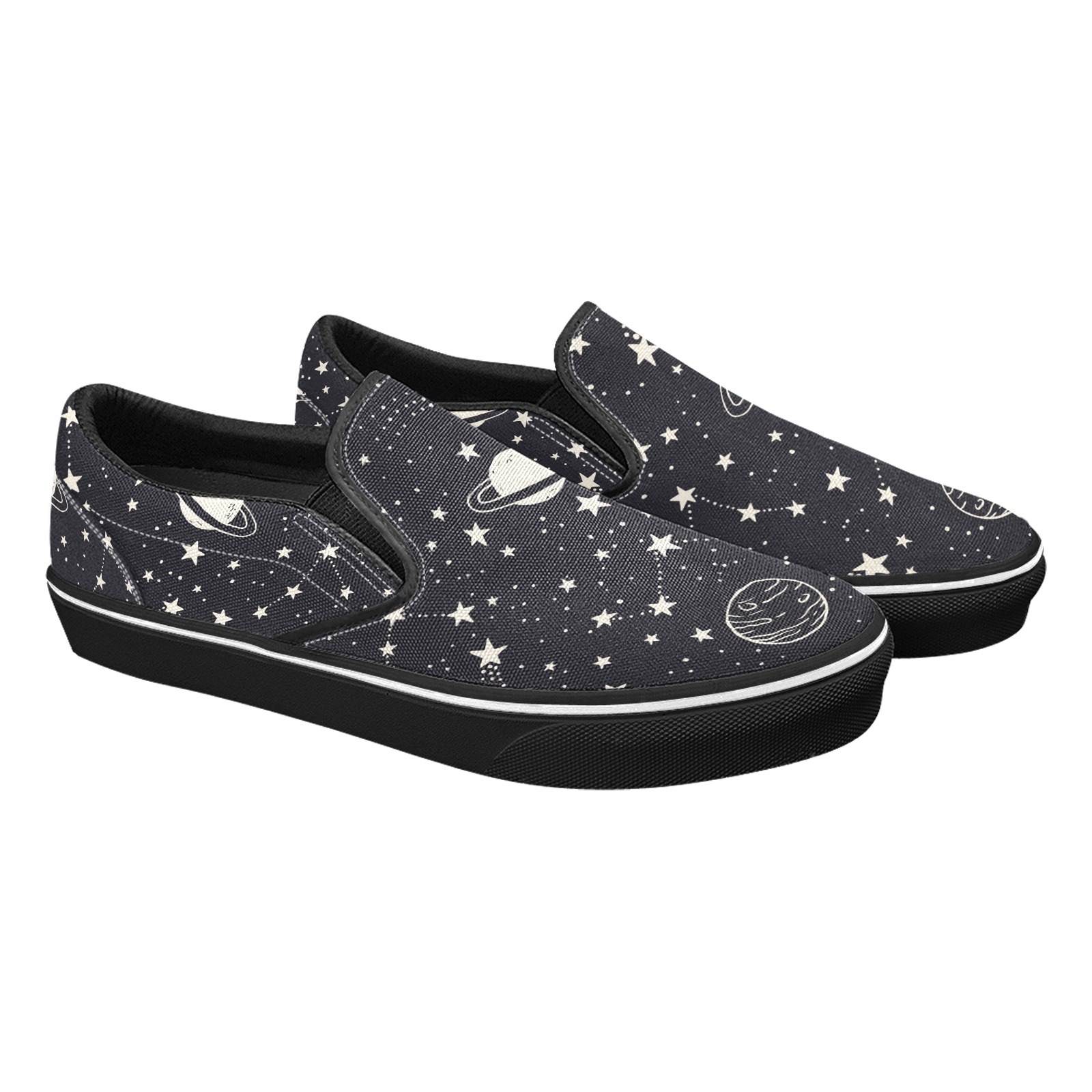 Planet Star Space Dark Print Canvas Slipon Shoe 0100 black man woman